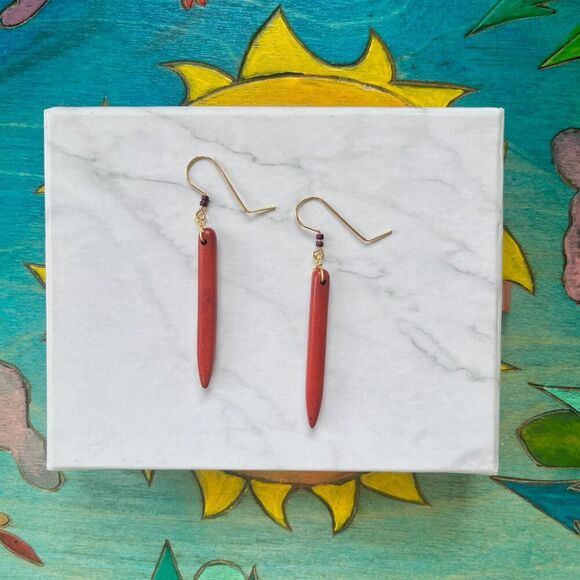 Maroon Crystal Dagger Drop Bar Earrings - Picture 5 of 5